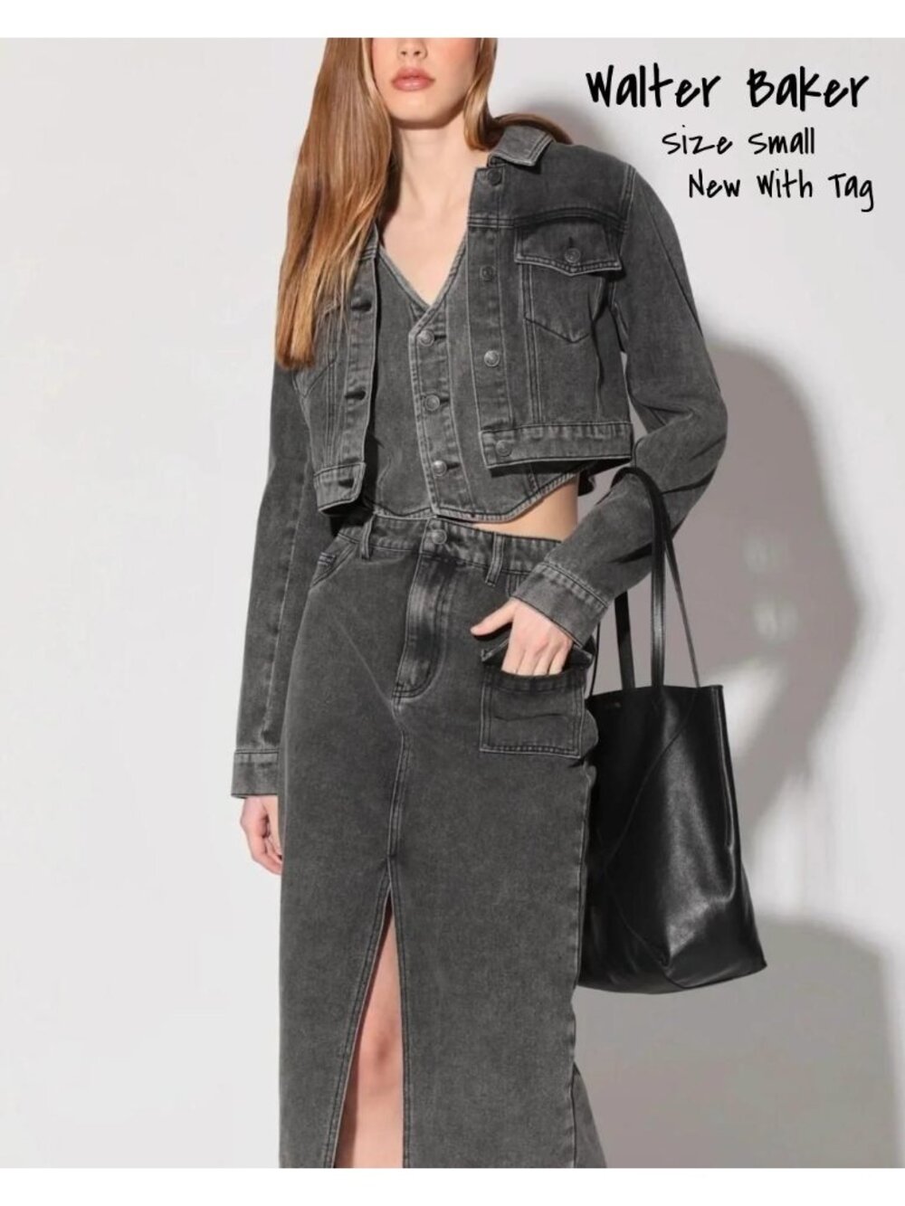 Walter Baker Cropped Denim Jacket - Tressa Cotton Grey Wash, Size Small